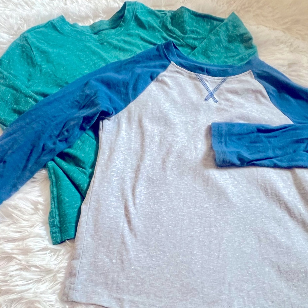 Set of 2 Super Soft Tops Sz 4 Boys Jumping Beans Long Sleeve T Shirt Green Blue